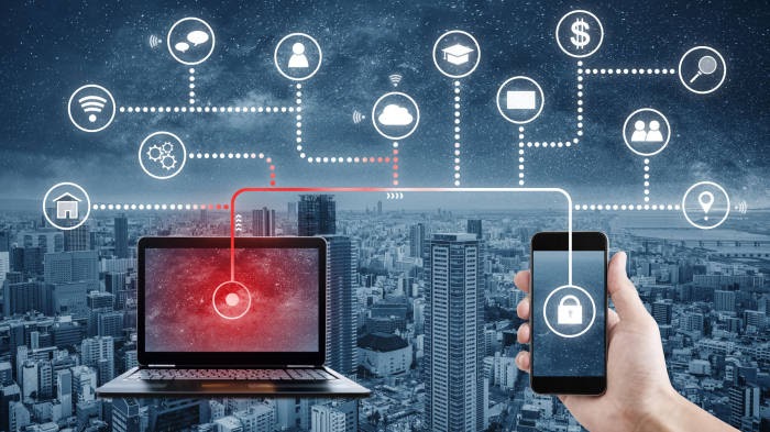 Connected devices over a city illustrating privacy in Internet of Things systems.